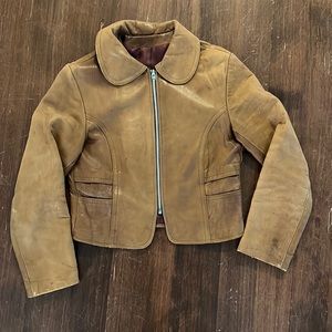 Vintage Charley's Leather Jacket Cropped with Peter Pan Collar - Small